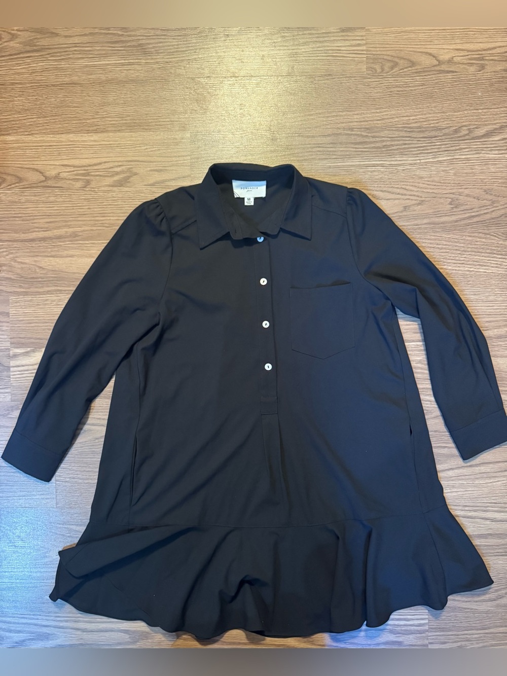 Pomander Place Black Ruffle-Hem Shirt Dress